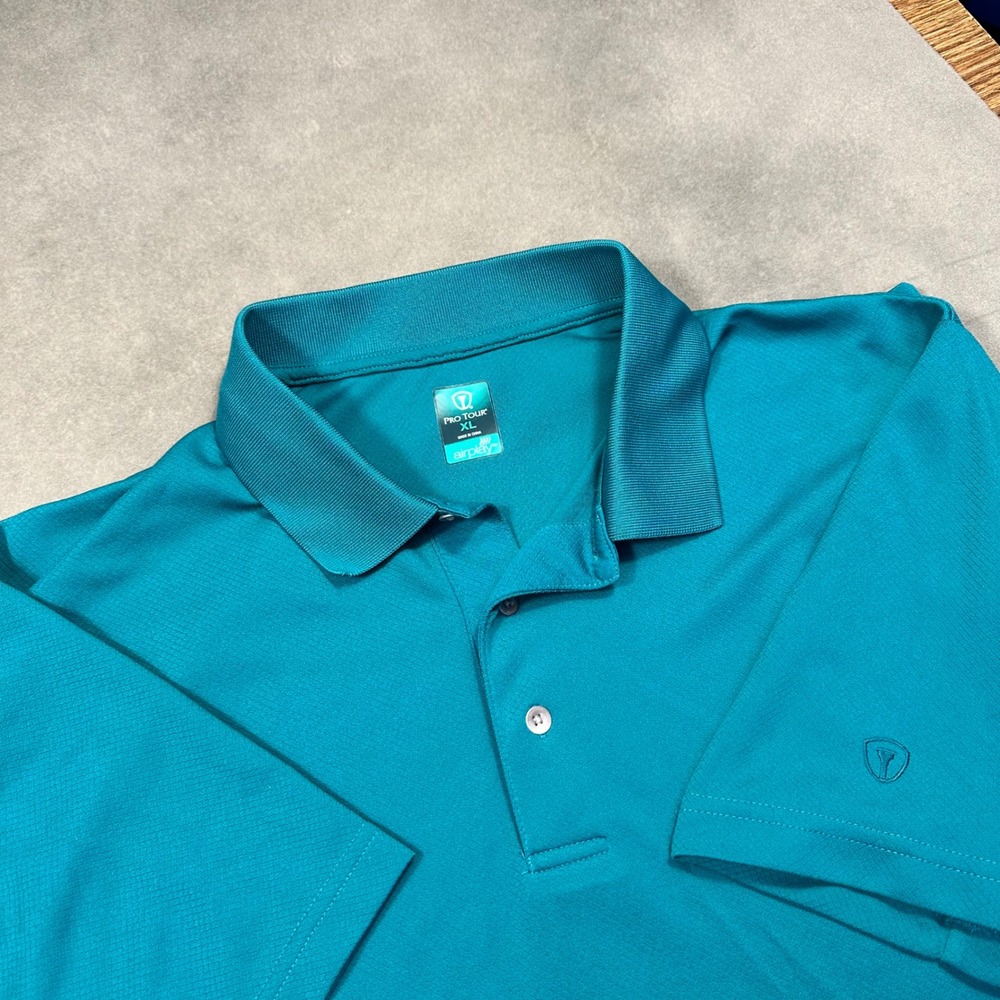 Pro Tour Polo Shirt Mens XL Teal Airplay Performance Short Sleeve Golf Excellent